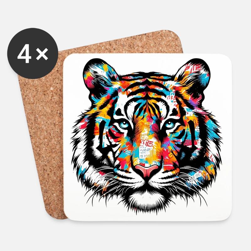 Tiger - Untersetzer (4er-Set) - Weiß