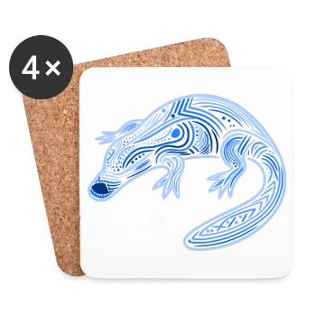platypus, aboriginal motifs, tribal blue, - Coasters (set of 4) - white - Front