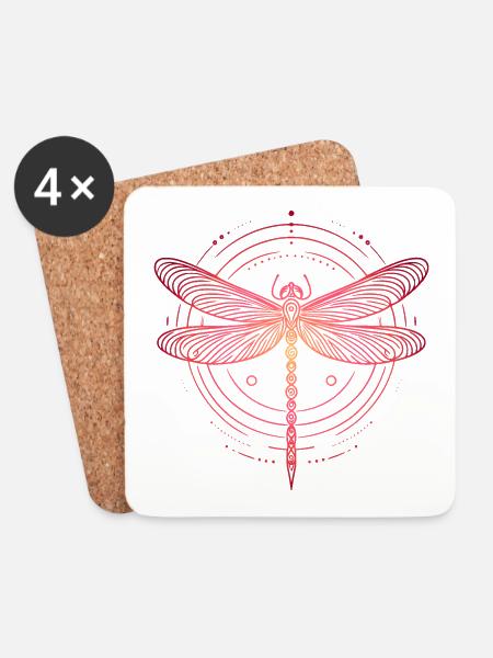 Dragonfly Spiral Patterns, Pink Gradient - Coasters (set of 4) - white