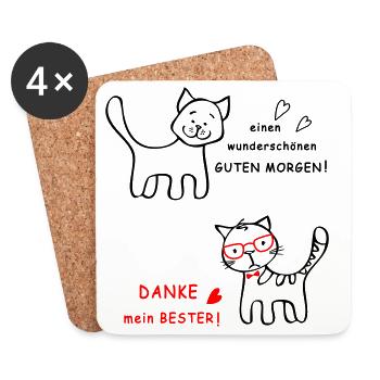 Good morning dog and cat - Coasters (set of 4) - white - Front