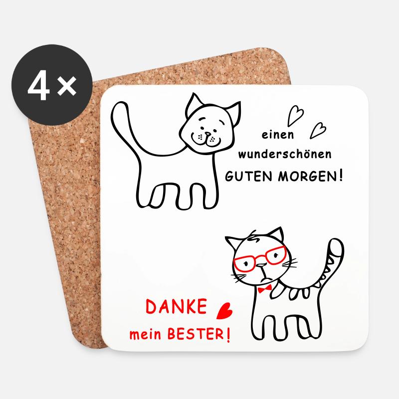 Guten Morgen Hund und Katze - Untersetzer (4er-Set) - Weiß