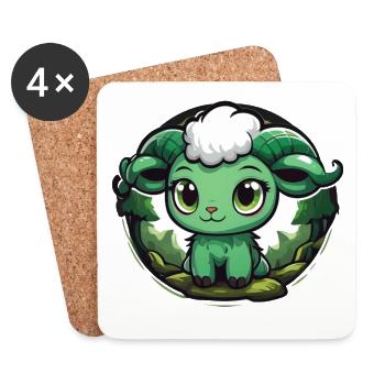 Ram Lamb Goat Goat in the Forest - Coasters (set of 4) - white - Front