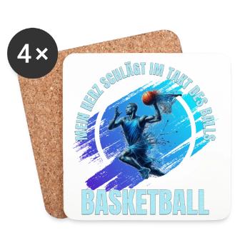 Basketball: Mein Herz schlägt im Takt des Balls - Untersetzer (4er-Set) - Weiß - Vorne