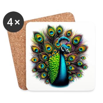 Paon - Dessous de verre (lot de 4) - blanc - Devant