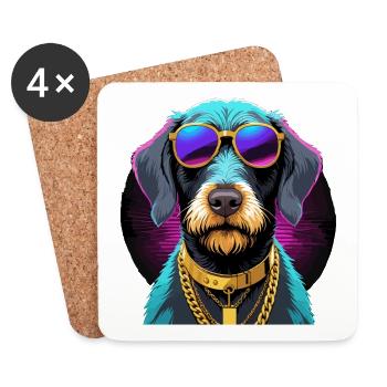German Wirehaired Gangsta Gangster Dog Gift - Coasters (set of 4) - white - Front