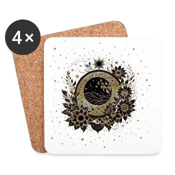 Fleurs nobles aux couleurs or et noir. - Dessous de verre (lot de 4) - blanc - Devant