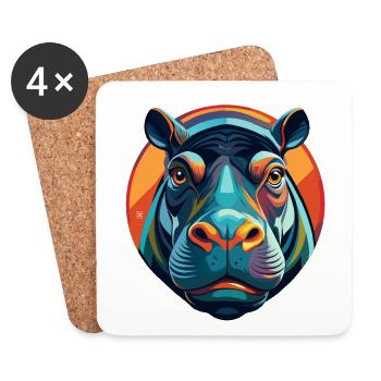 Hippo Polychromatic Portrait - Coasters (set of 4) - white - Front