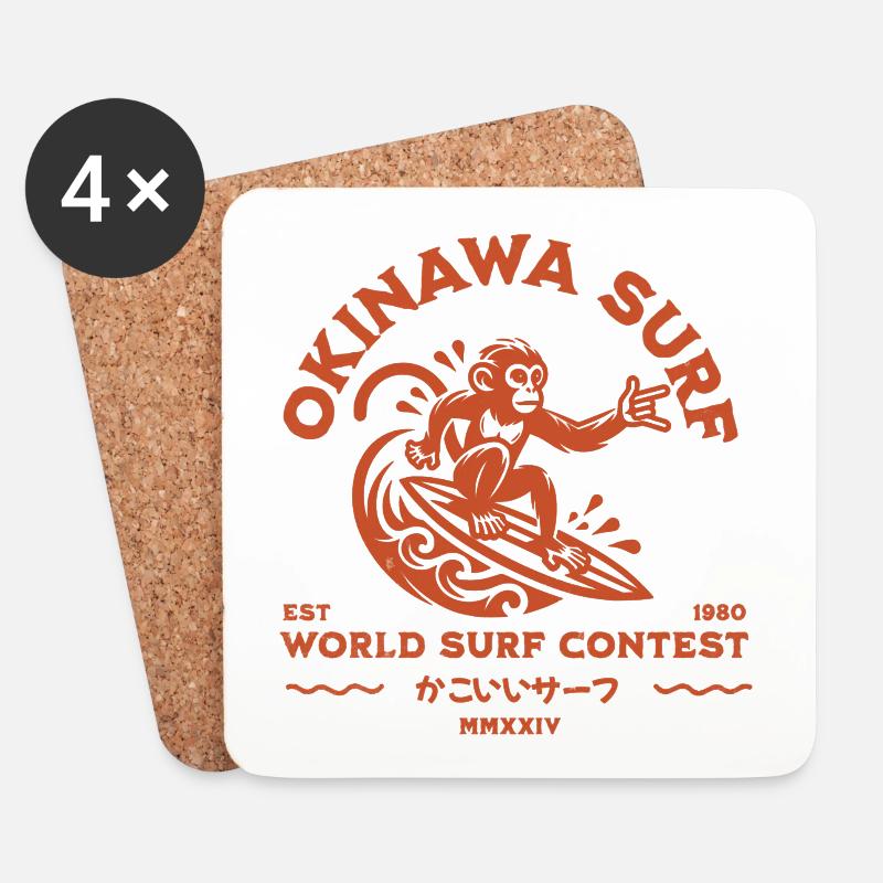Okinawa Surf Monkey (kakoii surf) - Untersetzer (4er-Set) - Weiß