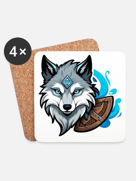 Viking Wolf Head - Untersetzer (4er-Set) - Weiß
