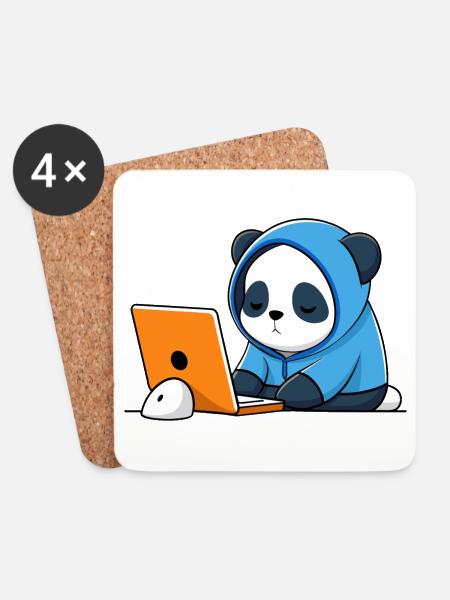 Niedlicher Hacker Panda schläft im Hoodie vorm PC - Untersetzer (4er-Set) - Weiß