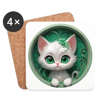 Katzenmädchen im Grünkreis - Untersetzer (4er-Set) - Weiß - Vorne