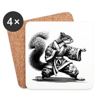 Eichhörnchen mit Kimono in einer Kung Fu Stellung - Untersetzer (4er-Set) - Weiß - Vorne