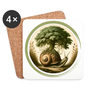 Escargot avec un bonsaï sur la coquille d’escargot - Dessous de verre (lot de 4) - blanc - Devant