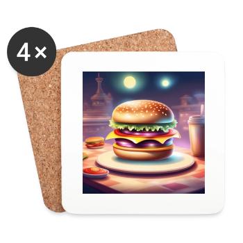 Burger, Hamburger, Fast Food - Untersetzer (4er-Set) - Weiß - Vorne
