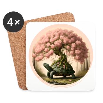 Schildkröte mit einem Bonsai auf dem Rückenpanzer - Untersetzer (4er-Set) - Weiß - Vorne