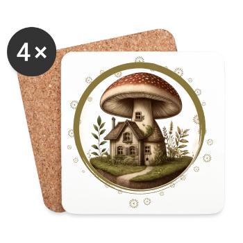 Conception d’un champignon comme une maison de conte de fées dans la forêt - Dessous de verre (lot de 4) - blanc - Devant