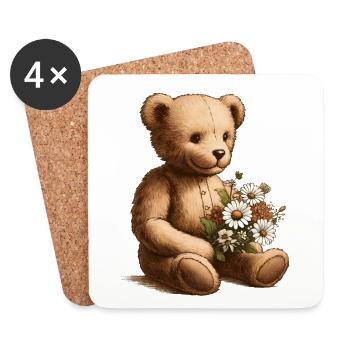 Teddy vintage avec des fleurs : une touche de nostalgie - Dessous de verre (lot de 4) - blanc - Devant
