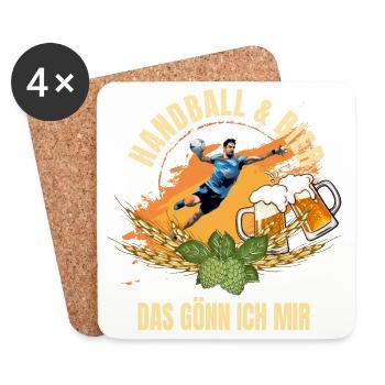 Handball & Bier - Das gönn ich mir - Untersetzer (4er-Set) - Weiß - Vorne