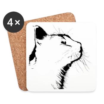 Silhouette de chat - Dessous de verre (lot de 4) - blanc - Devant