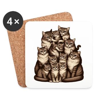 regroupement affectueux de chats et de chatons - Dessous de verre (lot de 4) - blanc - Devant