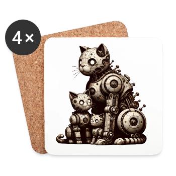 Charming vintage illustration of a cat family - Coasters (set of 4) - white - Front
