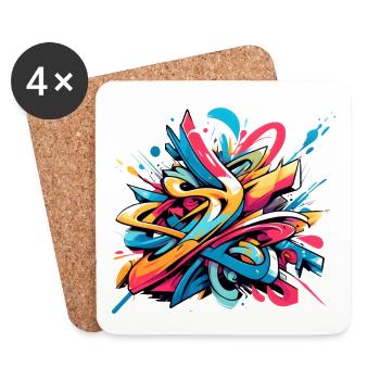 Cool Colorful Dynamic Graffiti Illustration - Coasters (set of 4) - white - Front