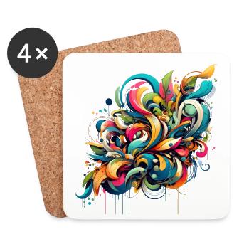 Coole florale dynamische Graffiti-Illustration - Untersetzer (4er-Set) - Weiß - Vorne
