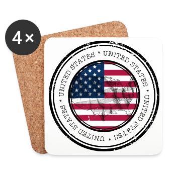 US Flag Map Round Emblem - Coasters (set of 4) - white - Front