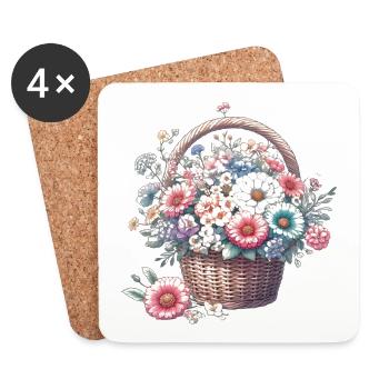 Basket lavishly filled with pastel flowers - Coasters (set of 4) - white - Front