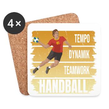 Tempo - Dynamik - Teamwork - Handball - Untersetzer (4er-Set) - Weiß - Vorne