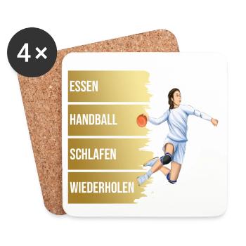 Essen - Handball - Schlafen - Wiederholen - Untersetzer (4er-Set) - Weiß - Vorne