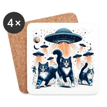 Cadeau de chats de chat Ufo Ufo extraterrestres - Dessous de verre (lot de 4) - blanc - Devant