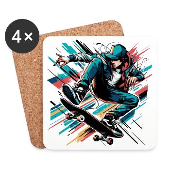 Lebendiges buntes Motiv eines Skaters - Untersetzer (4er-Set) - Weiß - Vorne