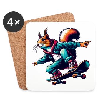 cooles Eichhörnchen auf einem Skateboard - Untersetzer (4er-Set) - Weiß - Vorne