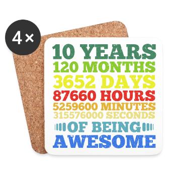 Ten Years of Being Awesome - Coasters (set of 4) - white - Front