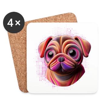 carlin chien ami câlin fille 3D pépinière - Dessous de verre (lot de 4) - blanc - Devant