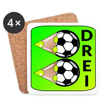 3. Kindergeburtstag - ZAHL 3 - DREI FUßBALL - Untersetzer (4er-Set) - Weiß - Vorne