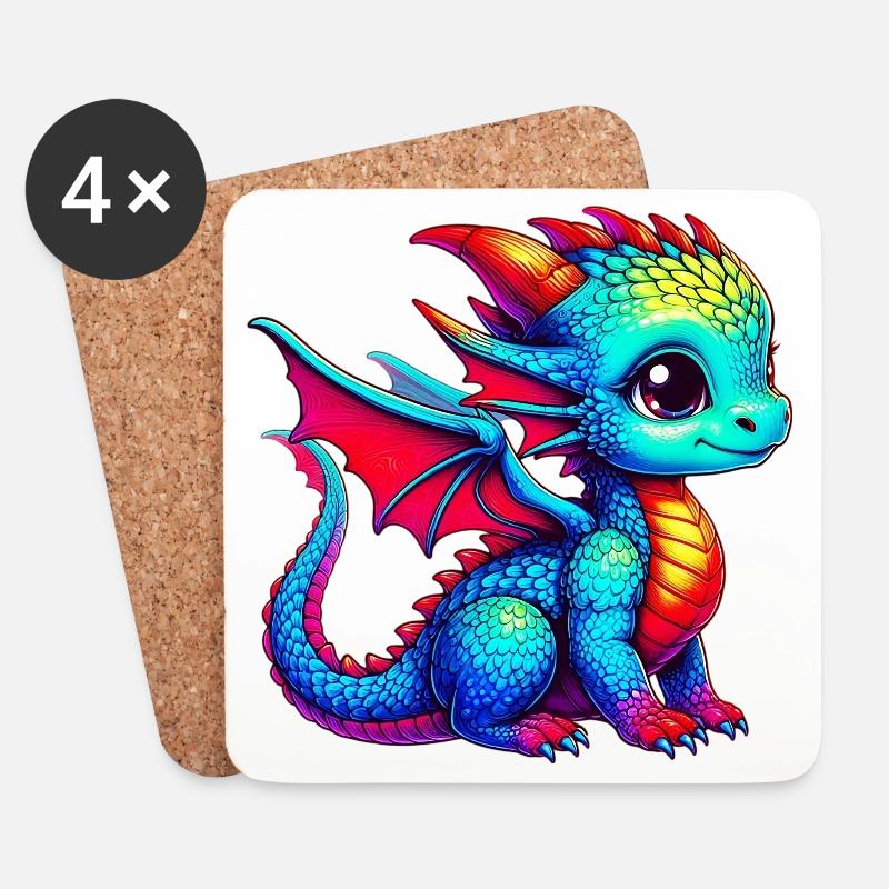 Drache - Untersetzer (4er-Set) - Weiß