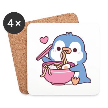 Süßer blauer Pinguin liebt es, Ramen-Nudeln zu essen - Untersetzer (4er-Set) - Weiß - Vorne