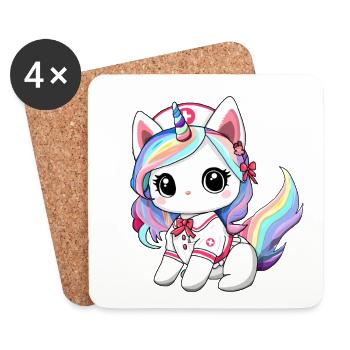 Unicorn Cat Nurse - Coasters (set of 4) - white - Front
