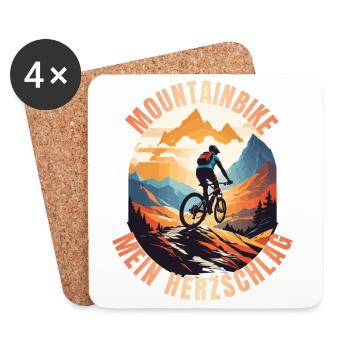 Mountainbike: Mein Herzschlag - Untersetzer (4er-Set) - Weiß - Vorne