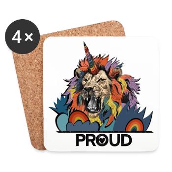 Fierté de la licorne du lion LGBTQIA - Dessous de verre (lot de 4) - blanc - Devant