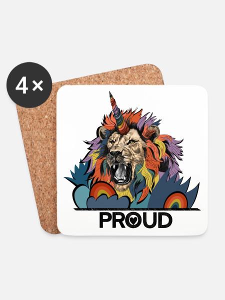 LGBTQIA Lion Unicorn Pride - Coasters (set of 4) - white
