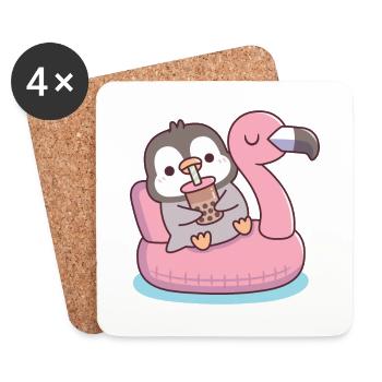 Pingouin mignon se relaxant sur le flotteur de piscine Flamingo - Dessous de verre (lot de 4) - blanc - Devant