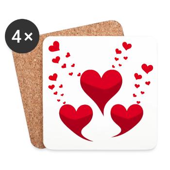 Coeurs rouges - Dessous de verre (lot de 4) - blanc - Devant