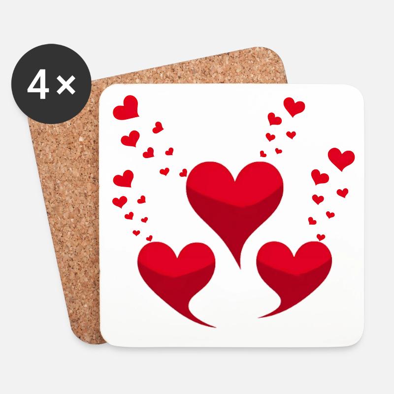 Red hearts - Coasters (set of 4) - white