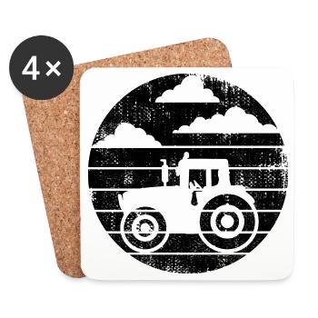 Traktor Skizze - Untersetzer (4er-Set) - Weiß - Vorne