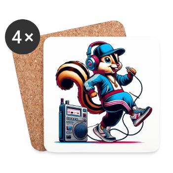 Cheerful chipmunk with headphones - Coasters (set of 4) - white - Front