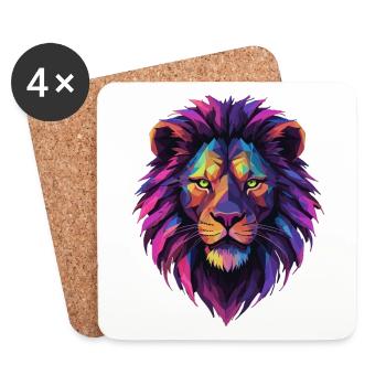 Lion Lion Head Geometric Geometry Colorful Gift - Coasters (set of 4) - white - Front