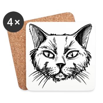 Chat - Dessous de verre (lot de 4) - blanc - Devant